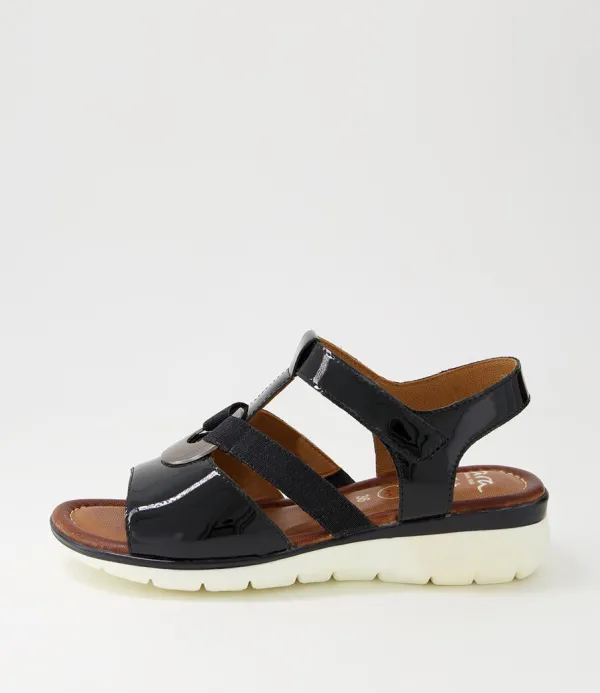Women ARA Kreta 24 Black Leather Sandals