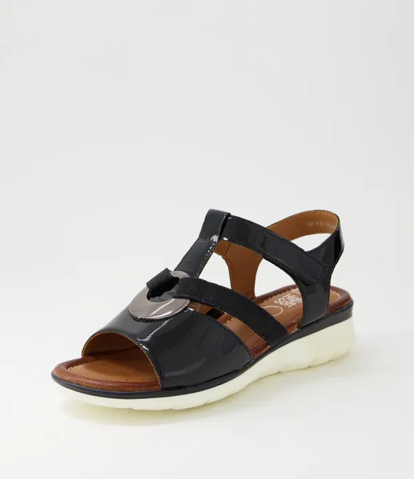 Women ARA Kreta 24 Black Leather Sandals