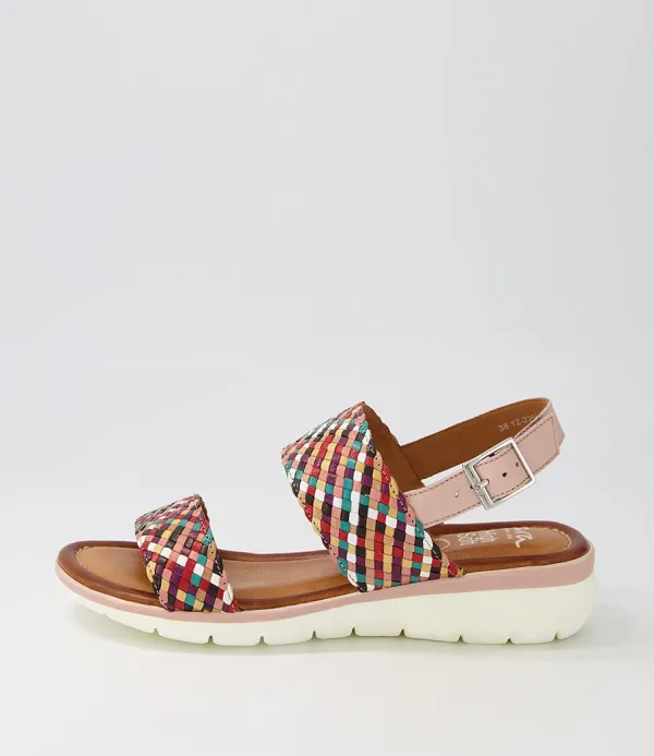 Women ARA Kreta 02 Green Multi Leather Sandals
