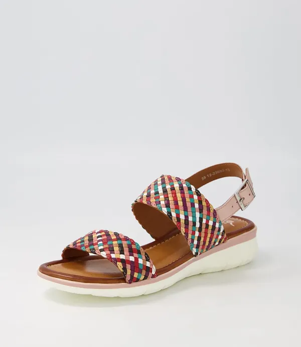 Women ARA Kreta 02 Green Multi Leather Sandals