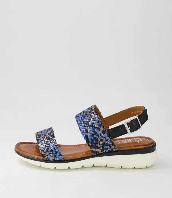 Women ARA Kreta 02 Navy Multi Leather Sandals