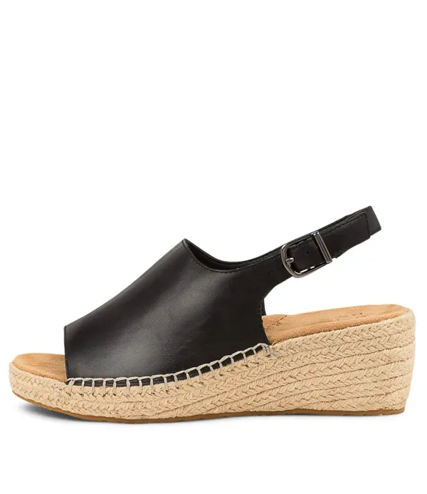 Women ZIERA Kyrin Xw Black Leather Espadrilles