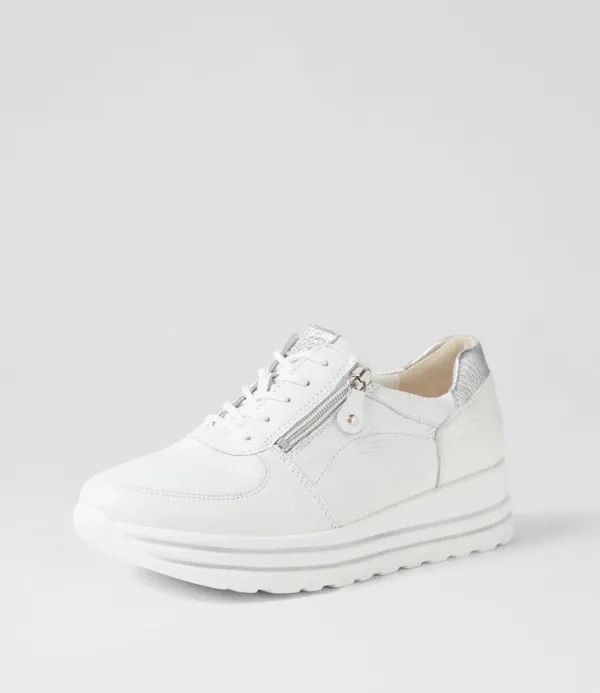 Women WALDLAUFER Lana Weiss Silber Leather Sneakers