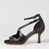 Women TOP END Lanyey Black Shimmer Leather Sandals
