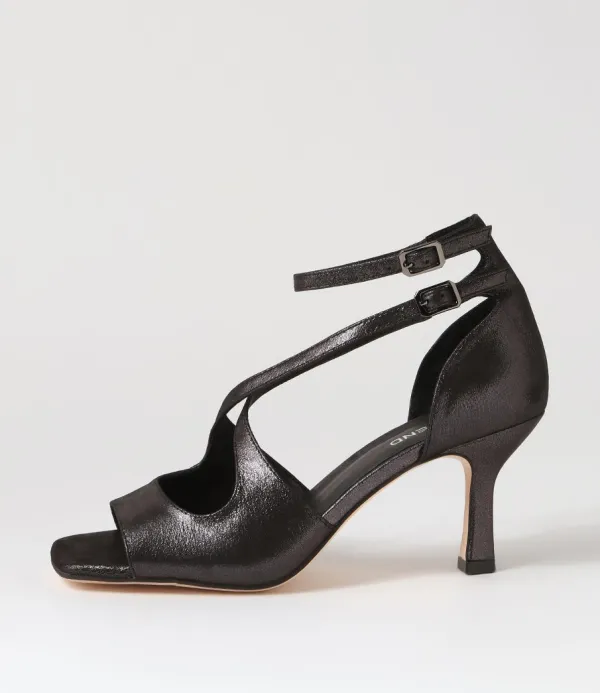 Women TOP END Lanyey Black Shimmer Leather Sandals