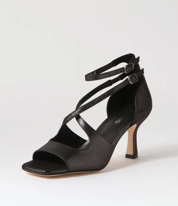 Women TOP END Lanyey Black Shimmer Leather Sandals