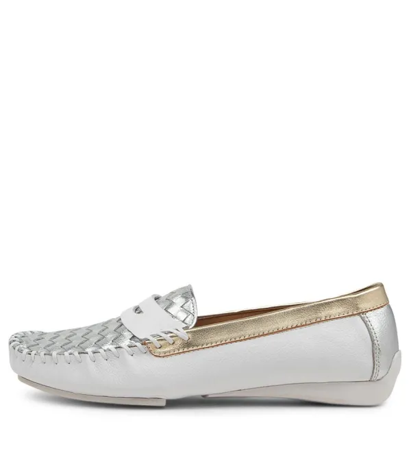 Women DJANGO & JULIETTE Larikan White Metallic Leather Loafers