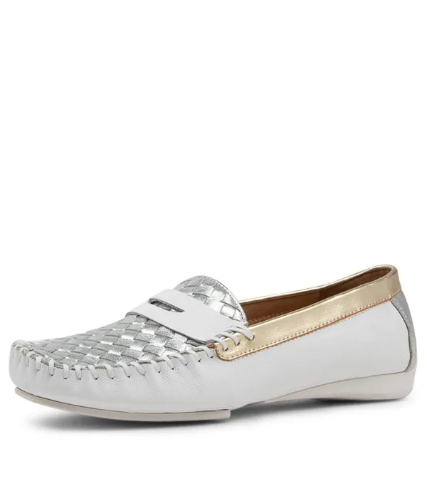 Women DJANGO & JULIETTE Larikan White Metallic Leather Loafers