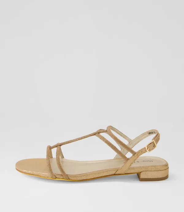 Women DJANGO & JULIETTE Laroza Lrg Champagne Fabric Jewels Sandals