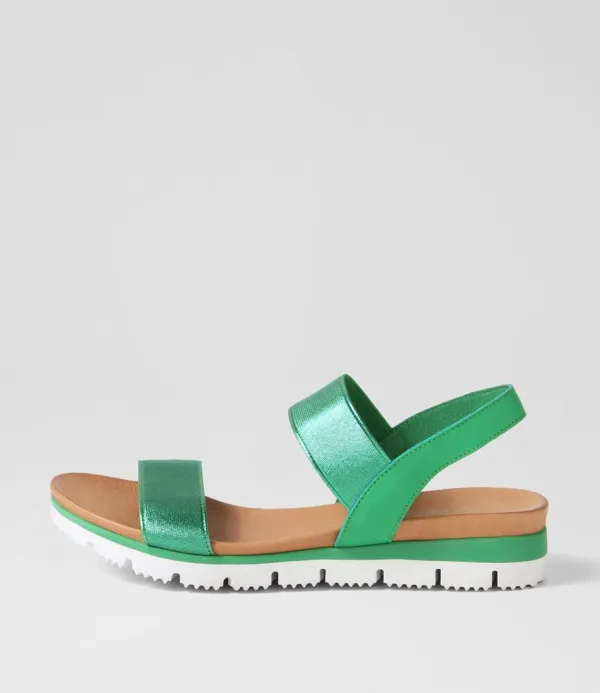 Women DJANGO & JULIETTE Leeka Emerald Shine Elastic Leather Sandals