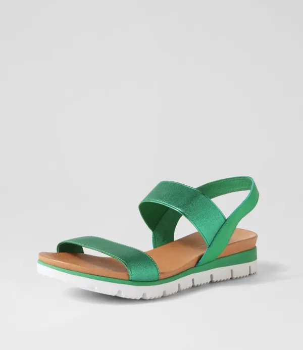 Women DJANGO & JULIETTE Leeka Emerald Shine Elastic Leather Sandals