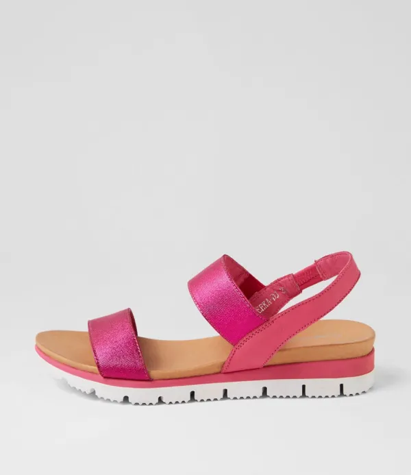 Women DJANGO & JULIETTE Leeka Fuchsia Shine Elastic Leather Sandals