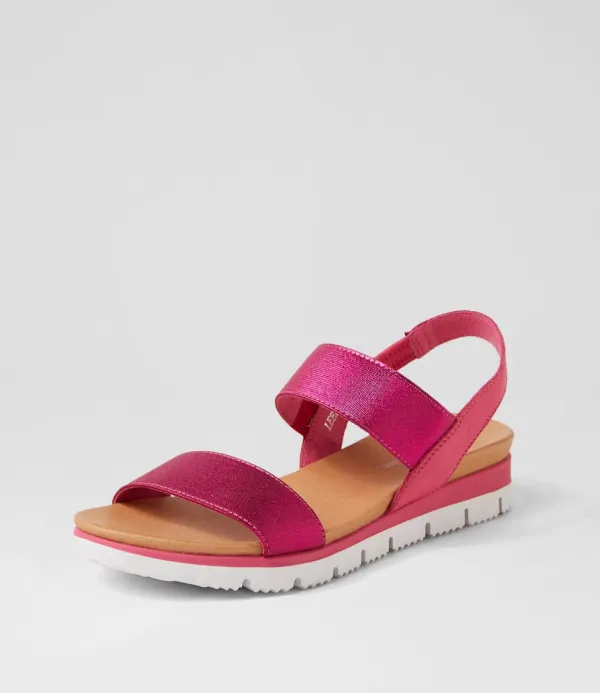 Women DJANGO & JULIETTE Leeka Fuchsia Shine Elastic Leather Sandals