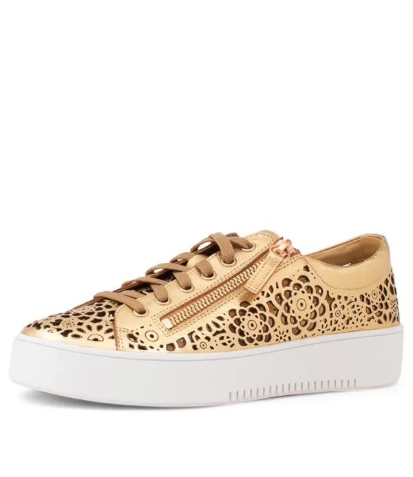 Women DJANGO & JULIETTE Leitha Old Gold Leather Sneakers
