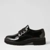 Women GABOR Lina Schwarz Patent Leather Lace Up Flats