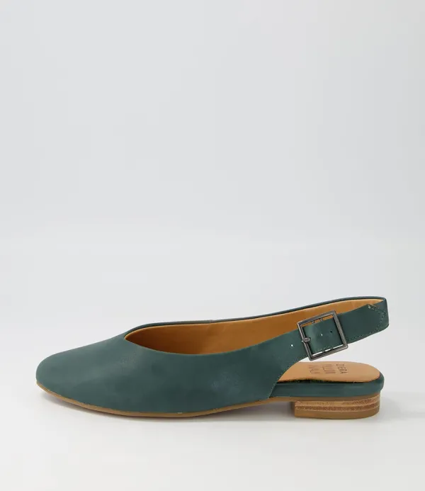 Women ZIERA Lisa W Dark Emerald Leather Flat Shoes