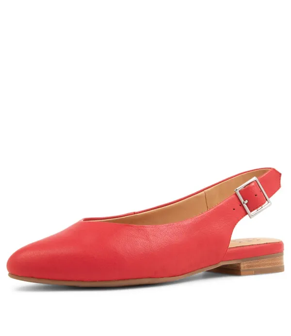 Women ZIERA Lisa W Red Leather Flat Shoes