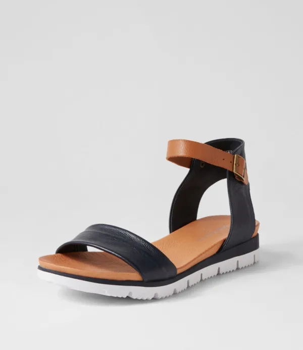 Women DJANGO & JULIETTE Londona Navy Dark Tan Leather Sandals
