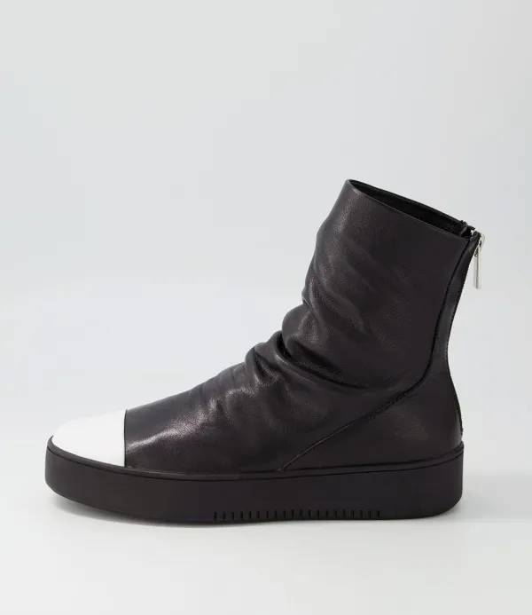 Women DJANGO & JULIETTE Lonzo White Black Leather Ankle Boots