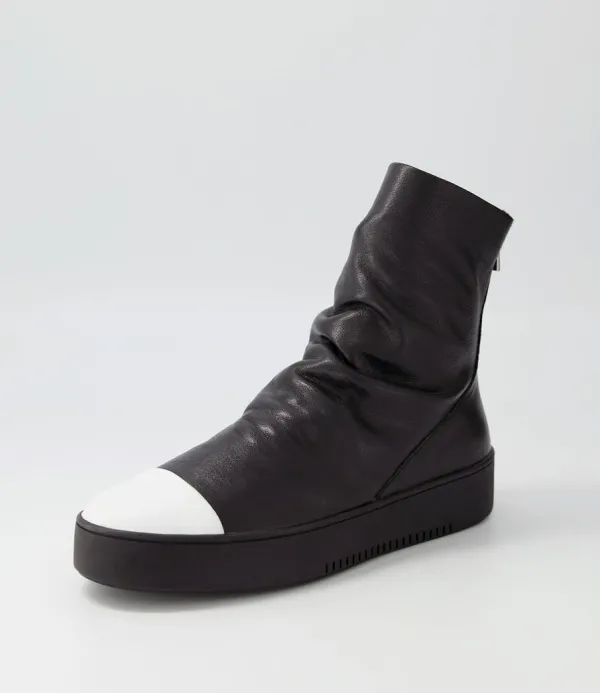 Women DJANGO & JULIETTE Lonzo White Black Leather Ankle Boots