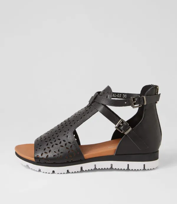 Women DJANGO & JULIETTE Lopical Black White Leather Sandals