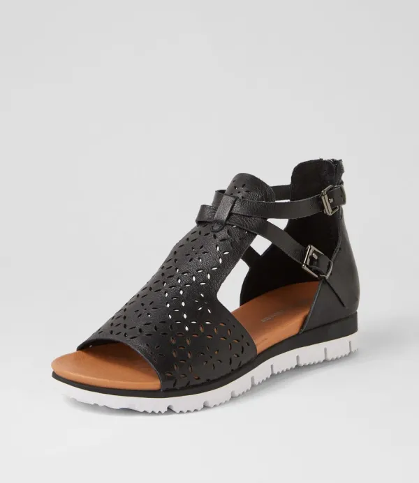 Women DJANGO & JULIETTE Lopical Black White Leather Sandals