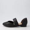 Women ZIERA Loraa W Black Buckle Leather Ballet Flats