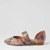 Women ZIERA Loraa W Green Floral Leather Flat Shoes