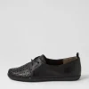 Women ZIERA Lothar W Black Leather Lace Up Flats