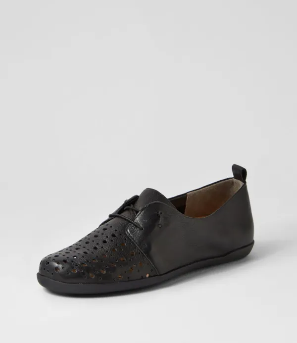 Women ZIERA Lothar W Black Leather Lace Up Flats
