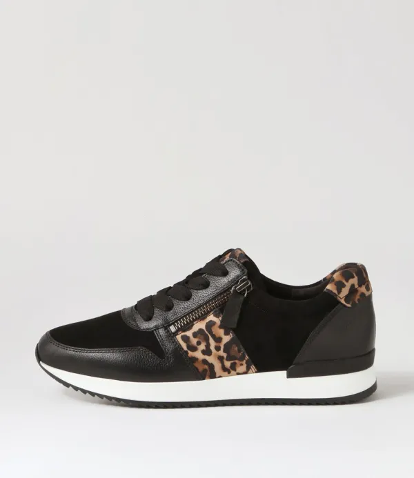 Women GABOR Madison Black Leather Sneakers
