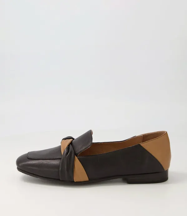 Women TOP END Majorca Black Dark Tan Leather Loafers