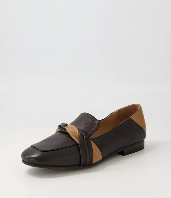 Women TOP END Majorca Black Dark Tan Leather Loafers