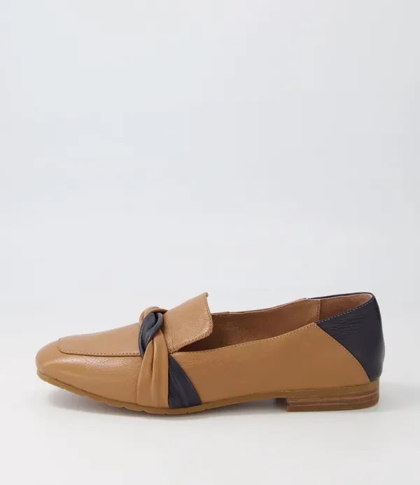 Women TOP END Majorca Dark Tan Navy Leather Loafers