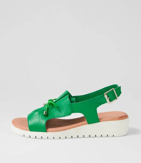 Women DJANGO & JULIETTE Malika Bright Emerald White Leather Sandals