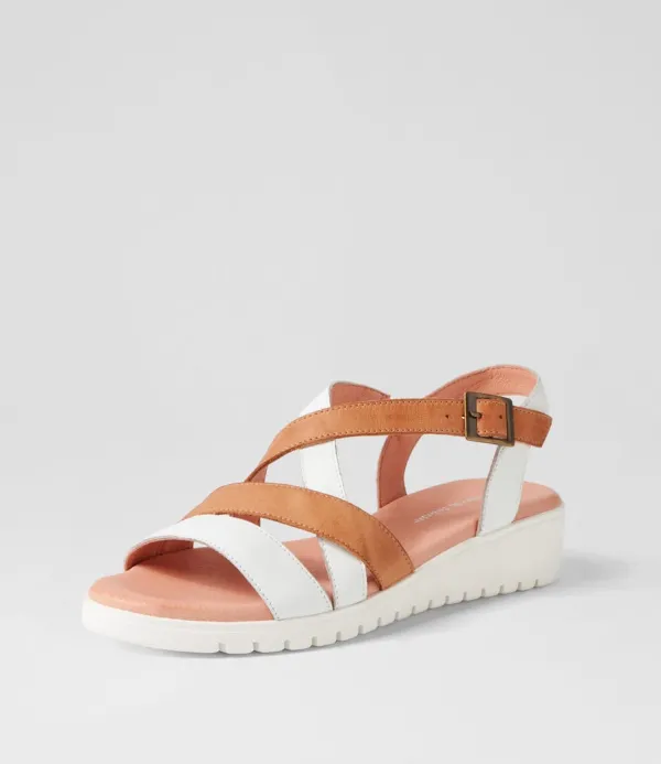 Women DJANGO & JULIETTE Matedy White Dark Tan Multi Sandals