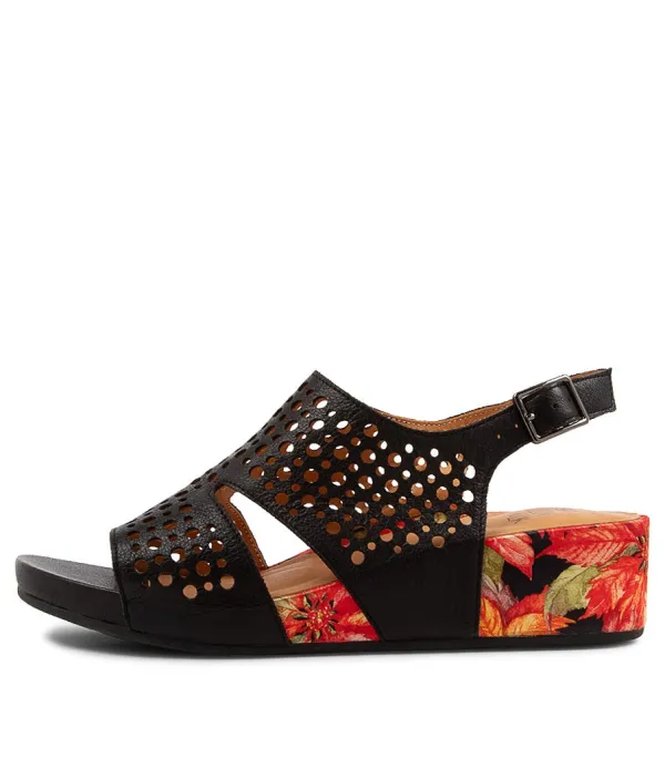 Women ZIERA Mateen W Black Leather Sandals