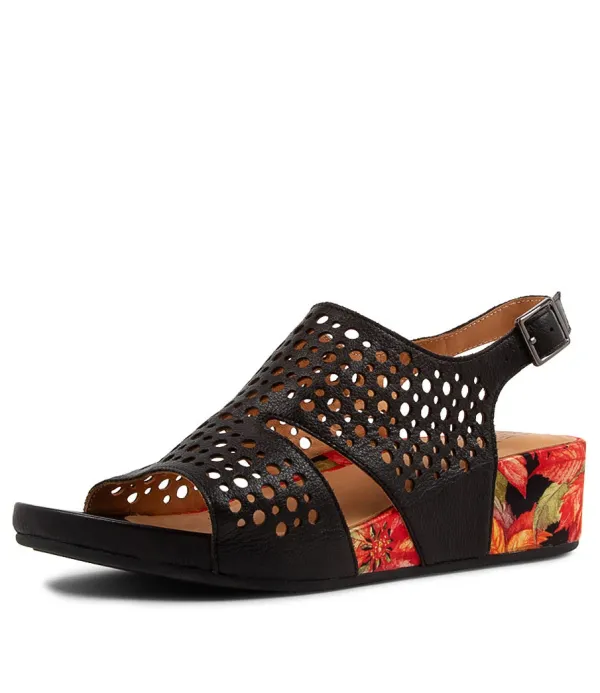 Women ZIERA Mateen W Black Leather Sandals
