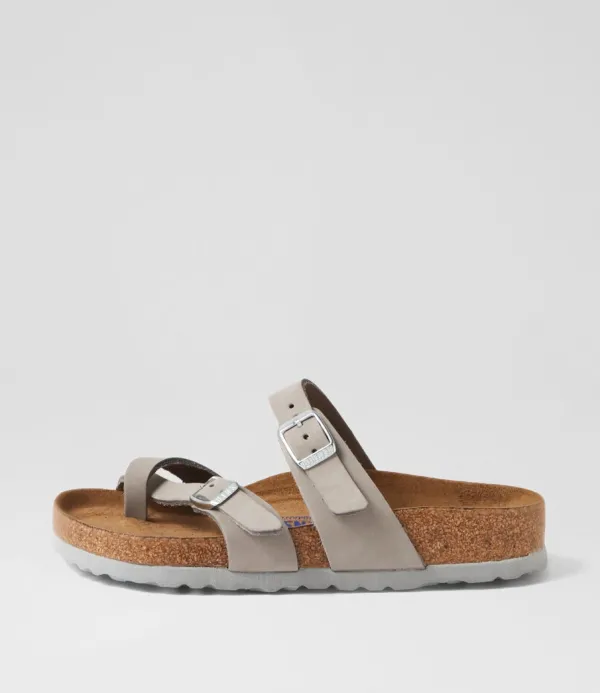 Women BIRKENSTOCK Mayari Sfb Dove Grey Nubuck Slides