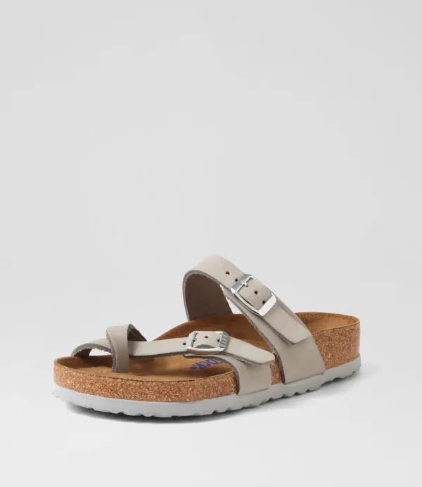 Women BIRKENSTOCK Mayari Sfb Dove Grey Nubuck Slides