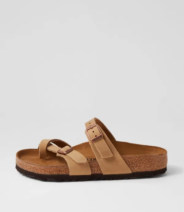 Women BIRKENSTOCK Mayari Tobacco Brown Oiled Leather Slides
