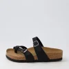 Women BIRKENSTOCK Mayari Vegan Black Burkibuc Slides
