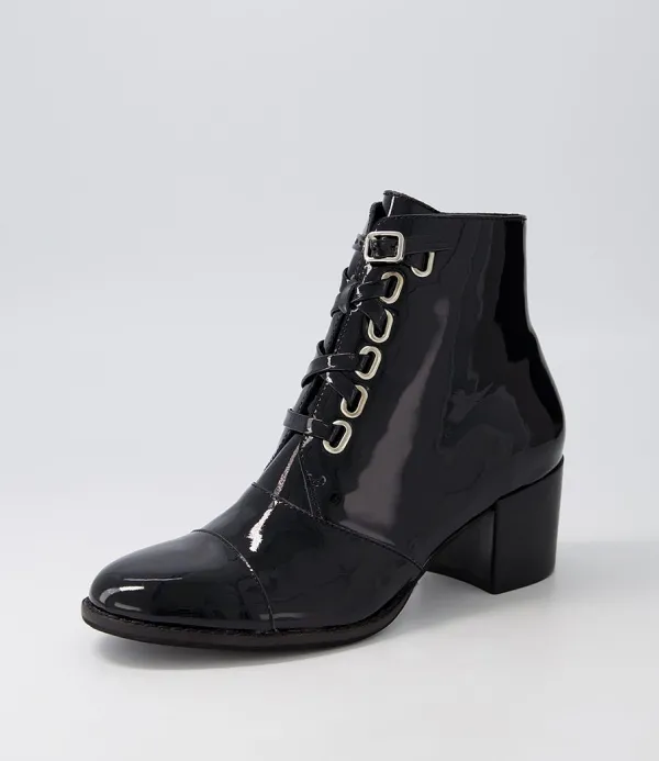 Women DJANGO & JULIETTE Mclain Black Patent Leather Lace Up Boots