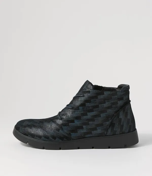 Women ZIERA Melbourne W Blue Tetris Leather Lace Up Boots