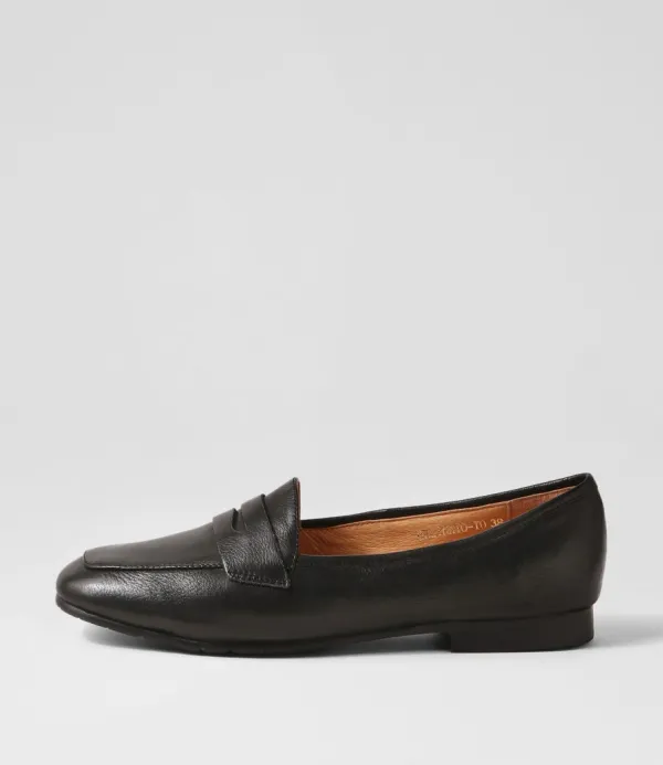 Women TOP END Melinato Black Leather Loafers