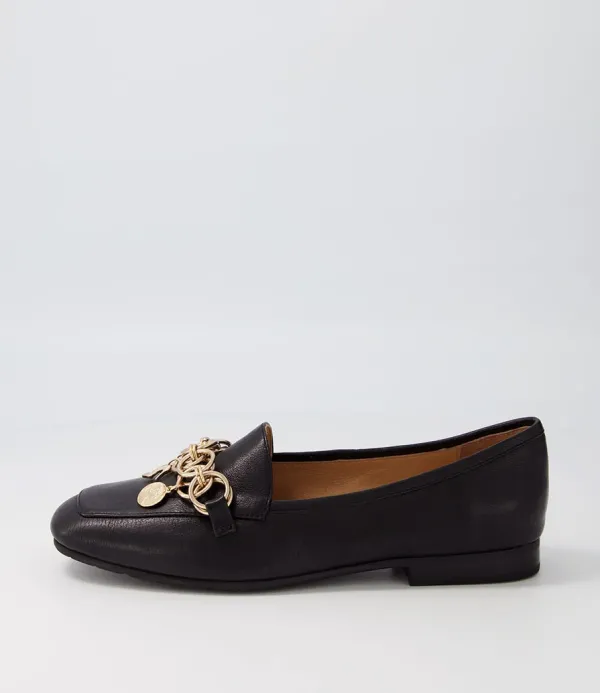 Women TOP END Mennat Black Leather Loafers