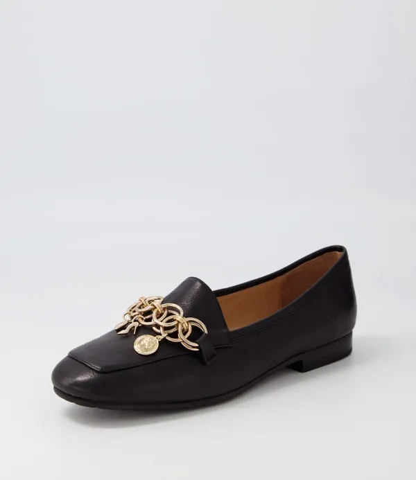 Women TOP END Mennat Black Leather Loafers