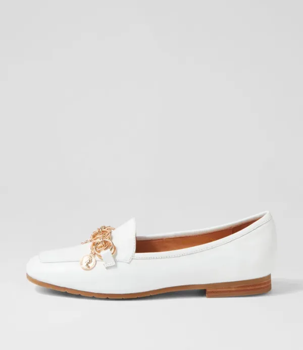 Women TOP END Mennat White Leather Loafers