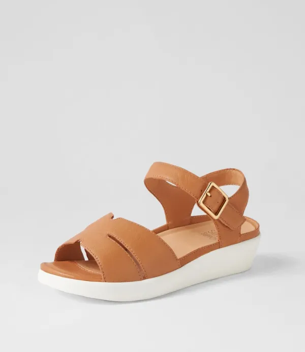 Women ZIERA Meygan W Dark Tan Leather Sandals