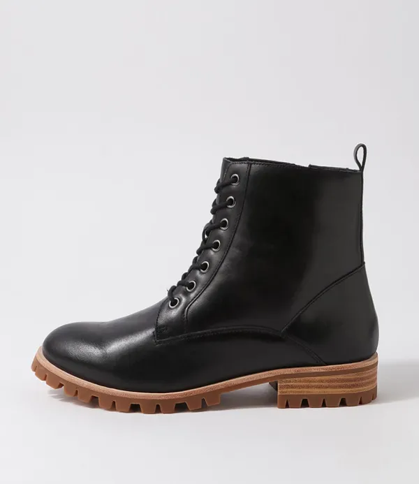 Women ZIERA Minoru W Black Leather Lace Up Boots